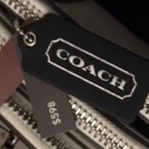 AUTHENTIC COACH BAG 30383 BOROUGH BAG TAN WHITE AND NAVY BOAR-SKIN